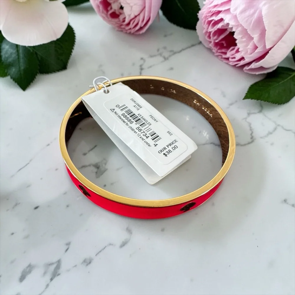 kate spade Peony Vibrant Pink Enamel Gold-Tone Spade Logo Bracelet NWT - Picture 5 of 5
